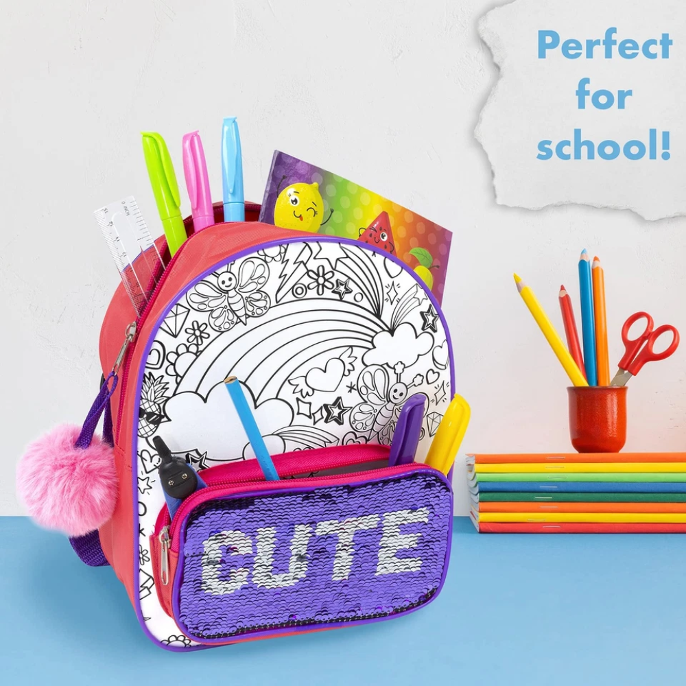Abeec Colour Your Own Sequin Backpack Craft Kit with Pens Creative Kids Activity Toy Gift Art Set 3+