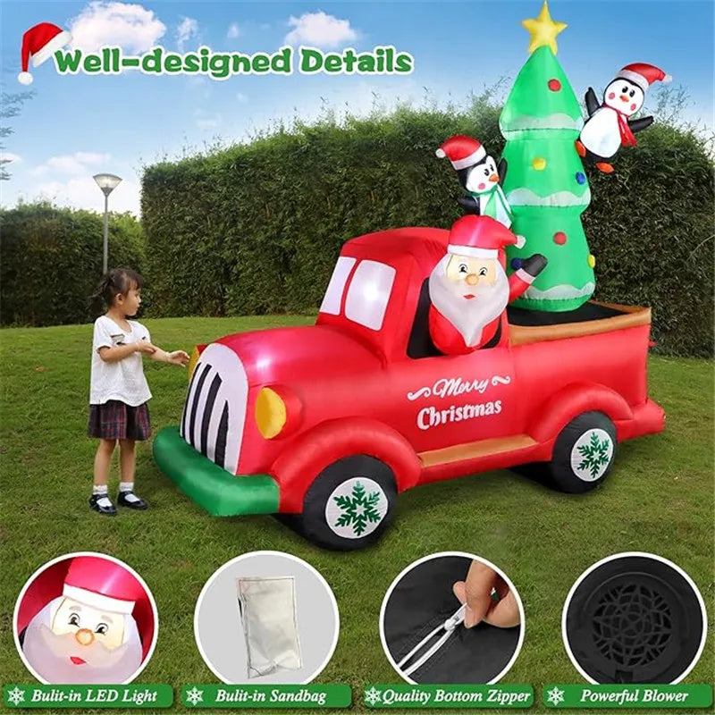 Inflatable Santa Truck 6.9FT with LED Lights for Indoor/Outdoor Christmas Decor