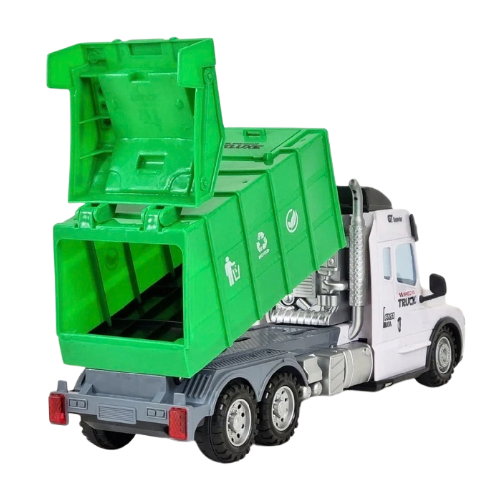 Rc Garbage Truck Toy with Lights Sounds Tipper Bin Steering Wheel Remote Control 3+