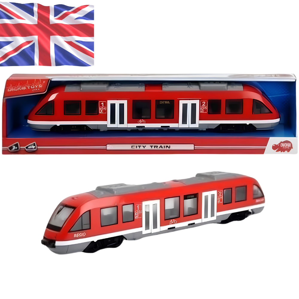 Dickie Toys City Tram Train Red Toy Vehicle with Realistic Urban Transit Design