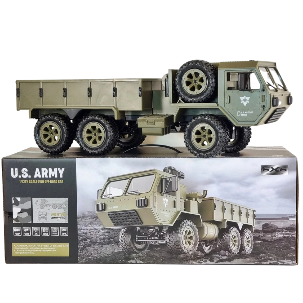 Fayee Fy004a Rc Military Truck 6wd 1:12 Scale 2.4ghz 15km/h Led Kids Toy Off-Road Vehicle 8+ Army