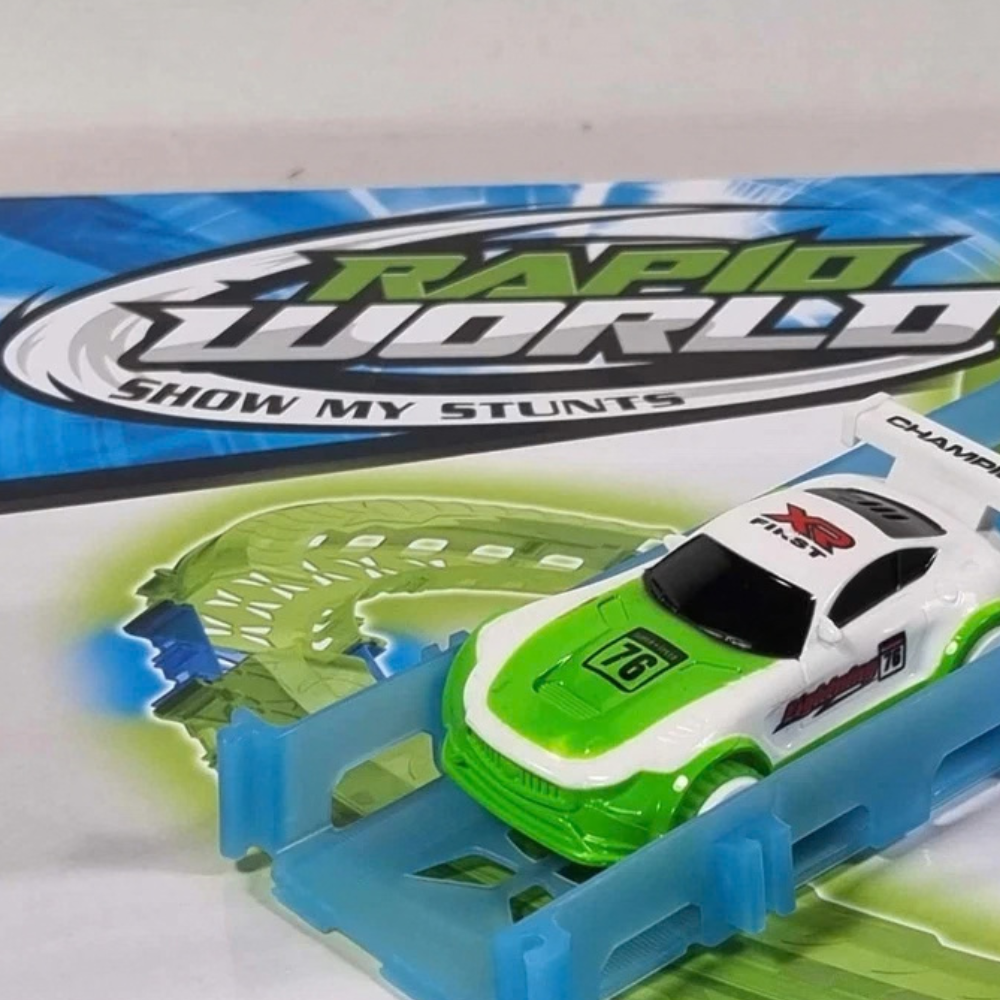 Glow in the Dark Slot Car Race Track Set 38pcs 3 Loops RC Car Stunt Racing Kids 6+