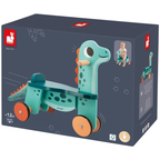 Janod Dino Portosaurus Wooden Ride-On Toy for Toddlers 12 Months+, 4-Wheel Dinosaur