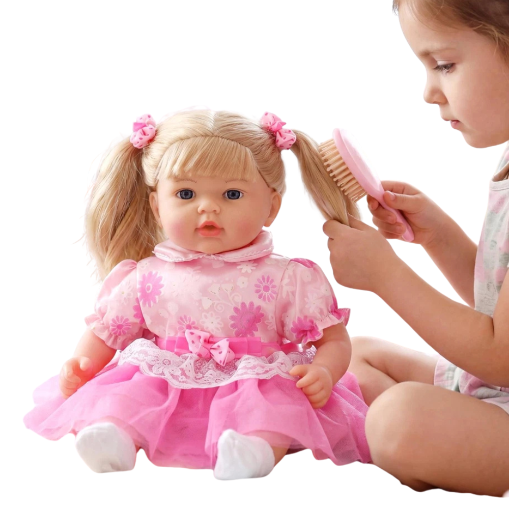 18" Bibi Doll Elizabeth Baby Girl Doll Soft Body Blonde Hair Blue Eyes 16 Sounds Dummy Realistic Lifelike Toy