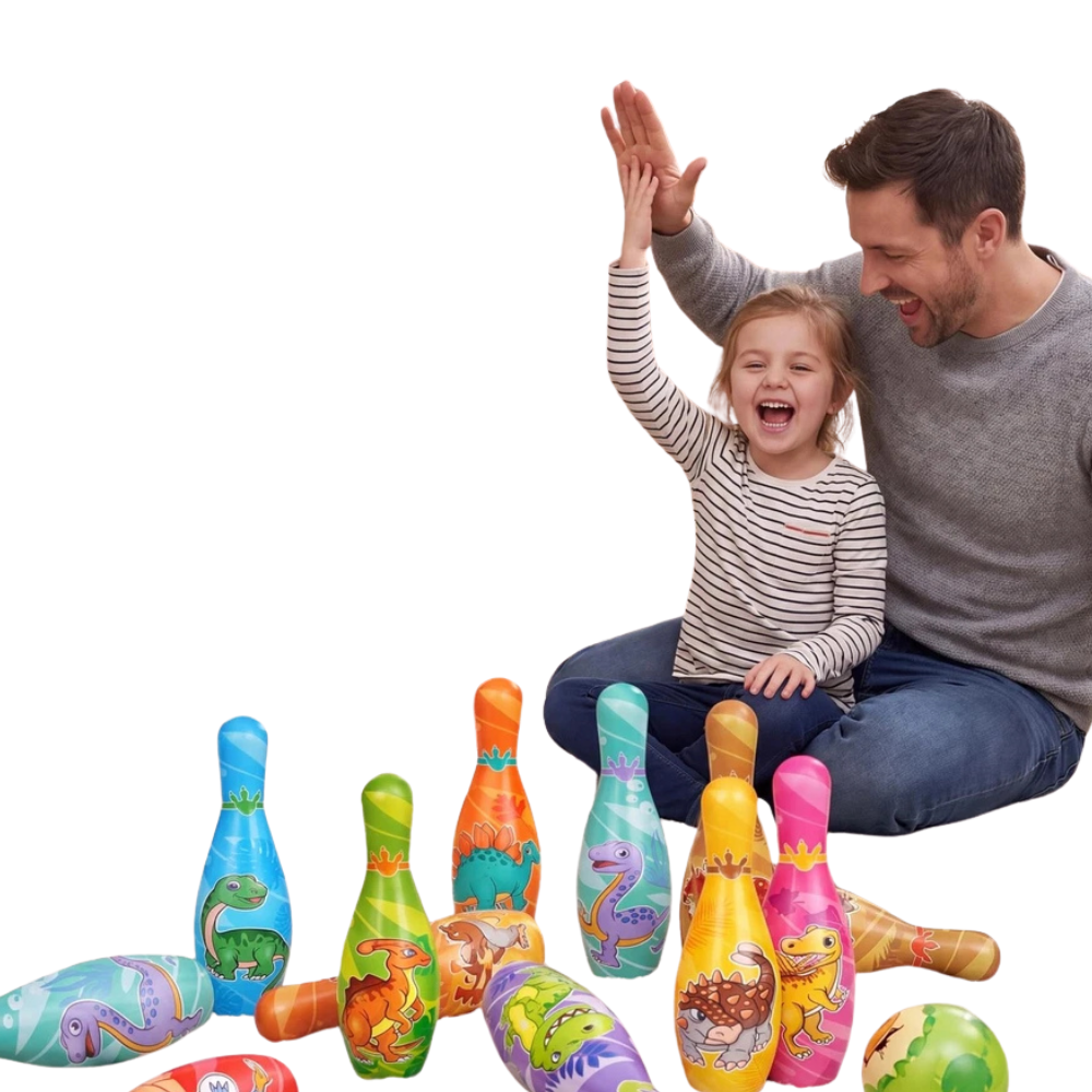 Kids Dinosaur Bowling Set 10 Pins & 2 Balls Soft Foam Skittles Game