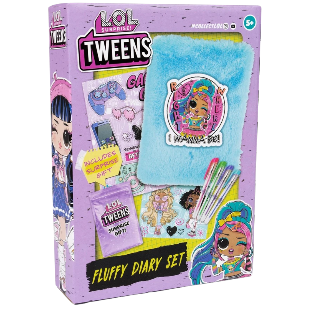 LOL Surprise Tweens Fluffy Diary Journal Set A6 With 4 Gel Pens Glitter Stickers Kids Creativity Gift 5+