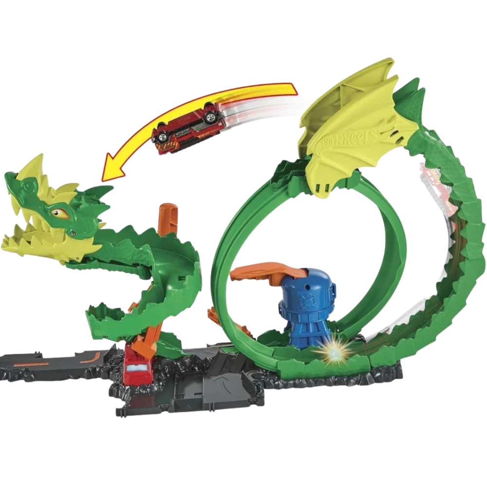 Hot Wheels City Fire Station Track Set Dante Dragon Nemesis Stunt Car Playset Kids 5+