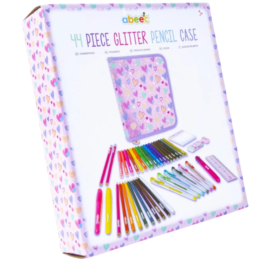 Abeec 44 Piece Glitter Pencil Case Stationery Set for Girls Creative School Supplies