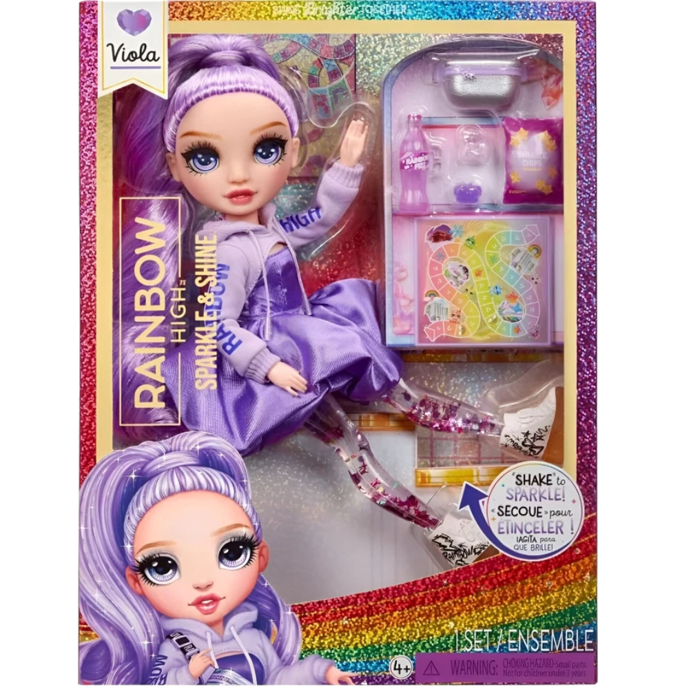 Rainbow High Sparkle & Shine Viola Fashion Doll with Glitter Legs, Purple Outfit and Accessories