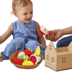 Fabric Fruit Basket Toy Set 8 Pcs Plush Pretend Play Food for Kids & Toddlers