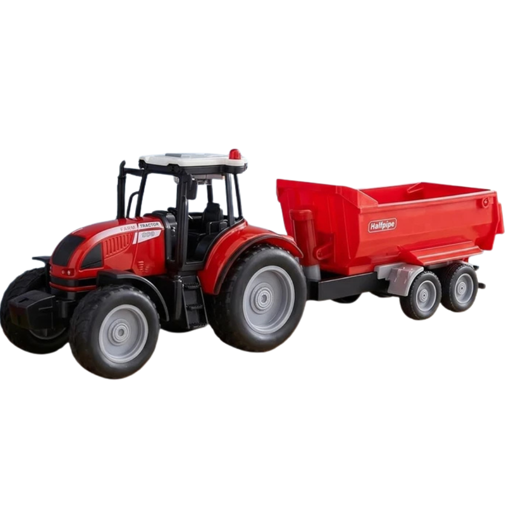 Toyland 37cm Red Tractor & Trailer with Lights Sound Friction Farm Toy 3+
