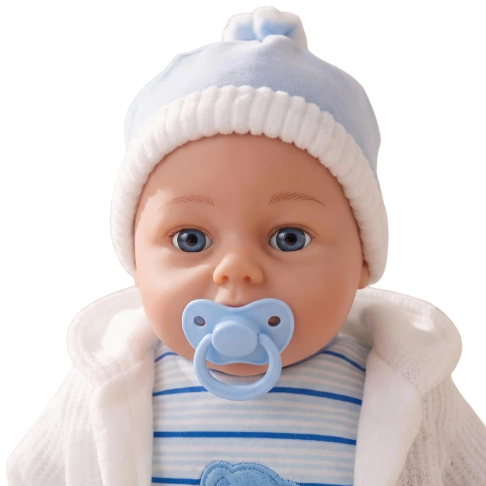Baby Doll Boy Lifelike 18-Inch Soft Bodied Dolly Toy with Blue Outfit for Kids Pretend Play