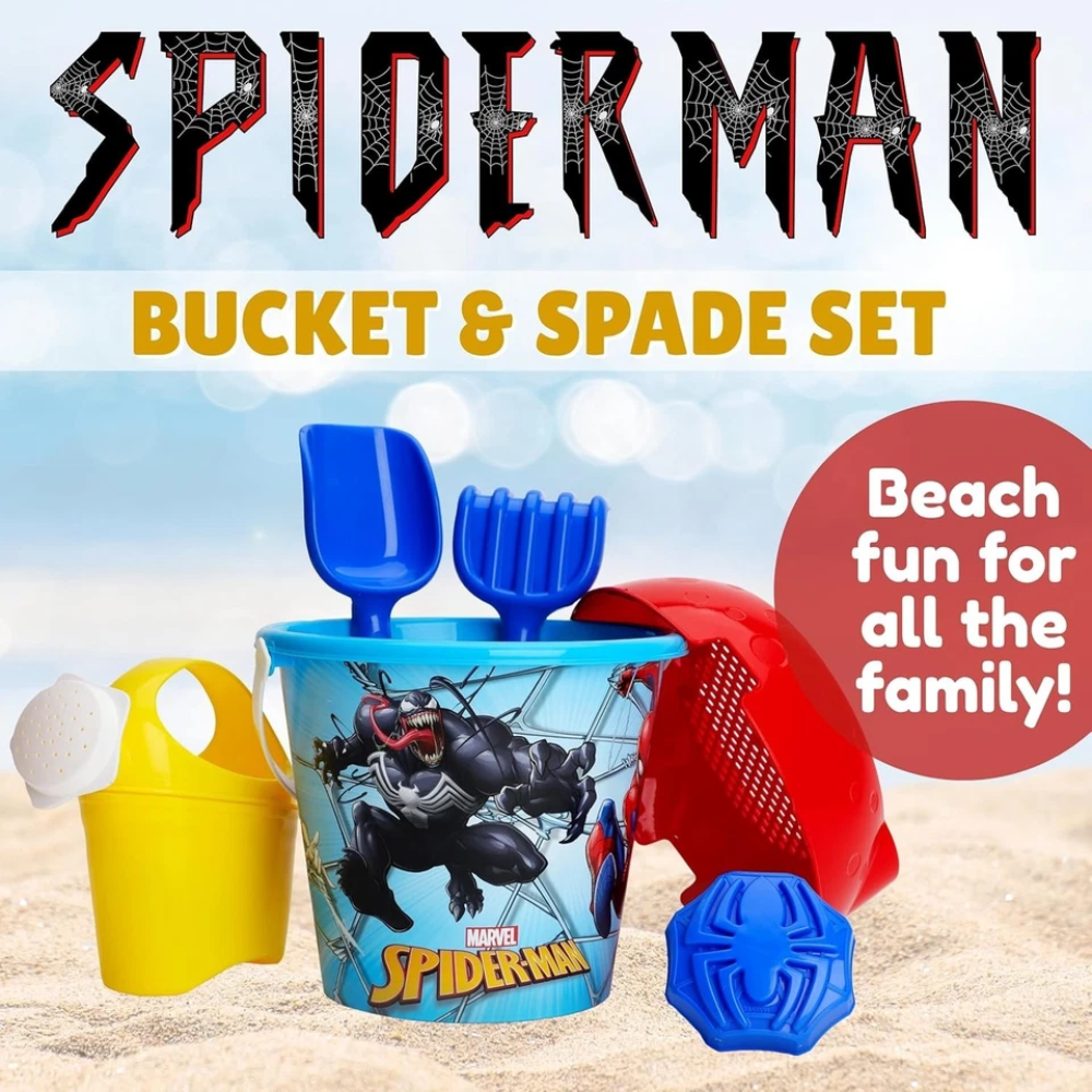 Toyland Spiderman 6 Piece Bucket & Spade Set With Watering Can, Sand & Water Beach Toys