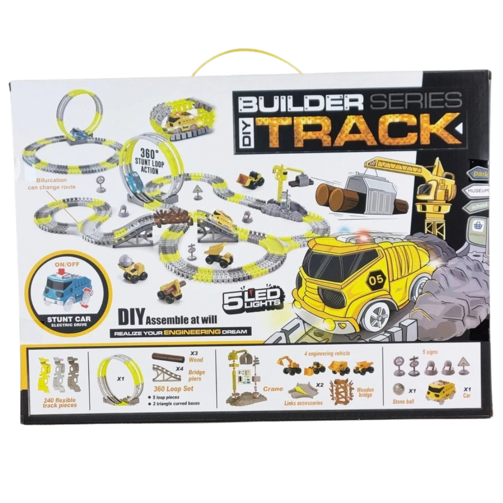 Kids Construction Race Track Set 279pcs DIY Building Crane Cars 5.65m Track 3+