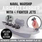 Toyland Aircraft Carrier Military Playset with 4 Detachable Fighter Jets, Floating Water Toy, Grey
