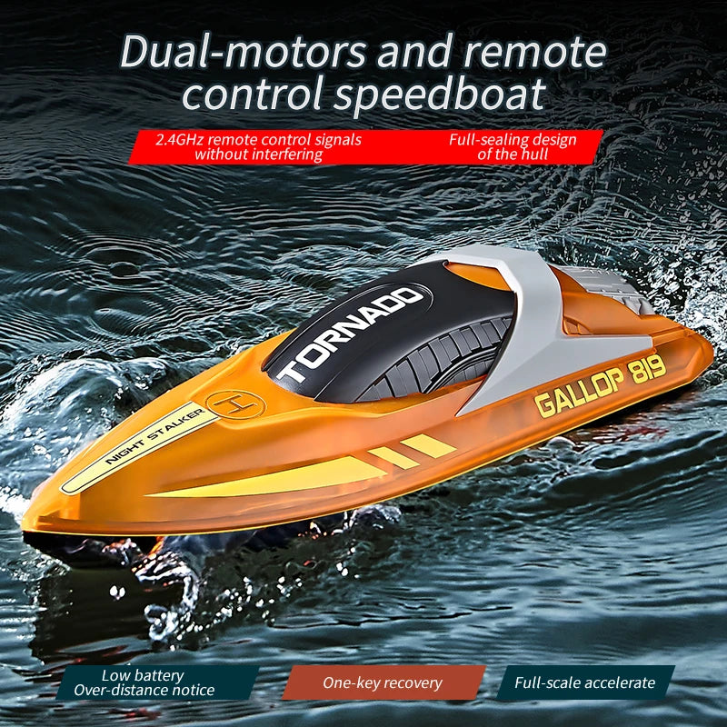 2.4G RC Racing Boat for Kids Dual Motor High-Speed LED Electric Speedboat Toy