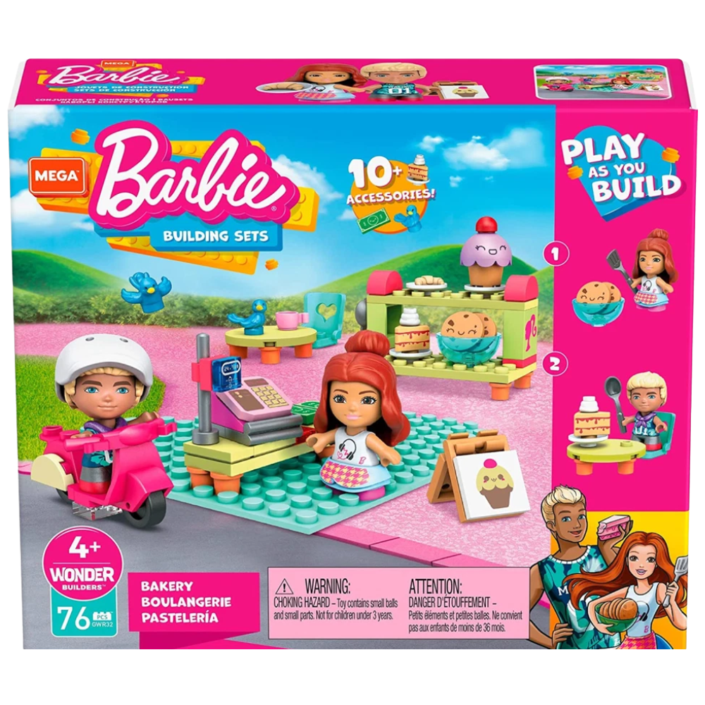 Barbie Mega Construx Bakery Building Set with Barbie Ken Dolls Accessories Mattel Kids 4+