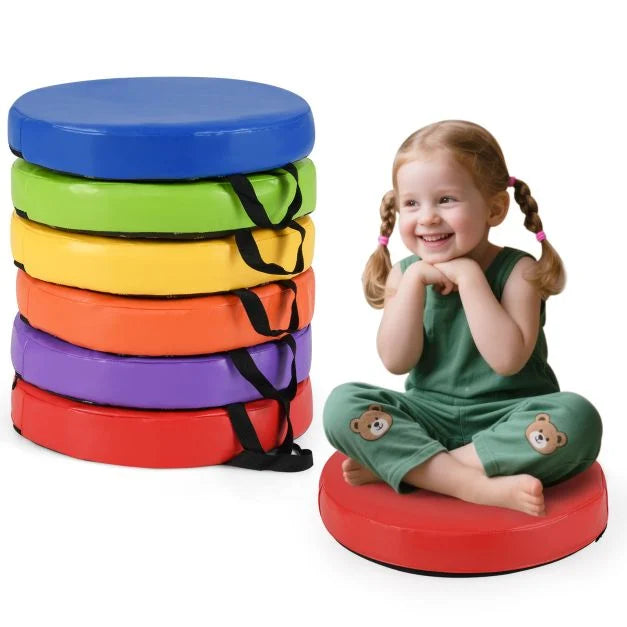 6-Pack Round Kids Floor Cushions with Handles for Easy Carry