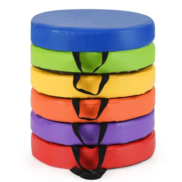 6-Pack Round Kids Floor Cushions with Handles for Easy Carry