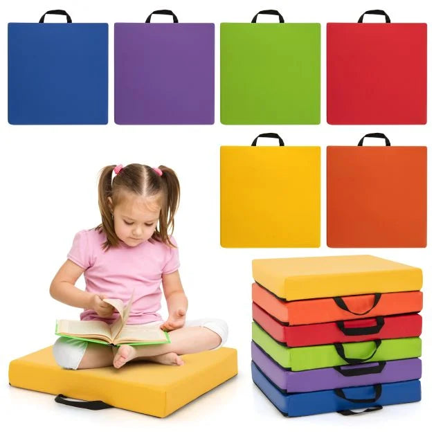 6 Square Floor Cushions with Handles for Easy Transport