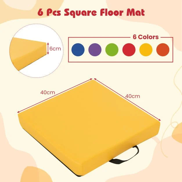 6 Square Floor Cushions with Handles for Easy Transport