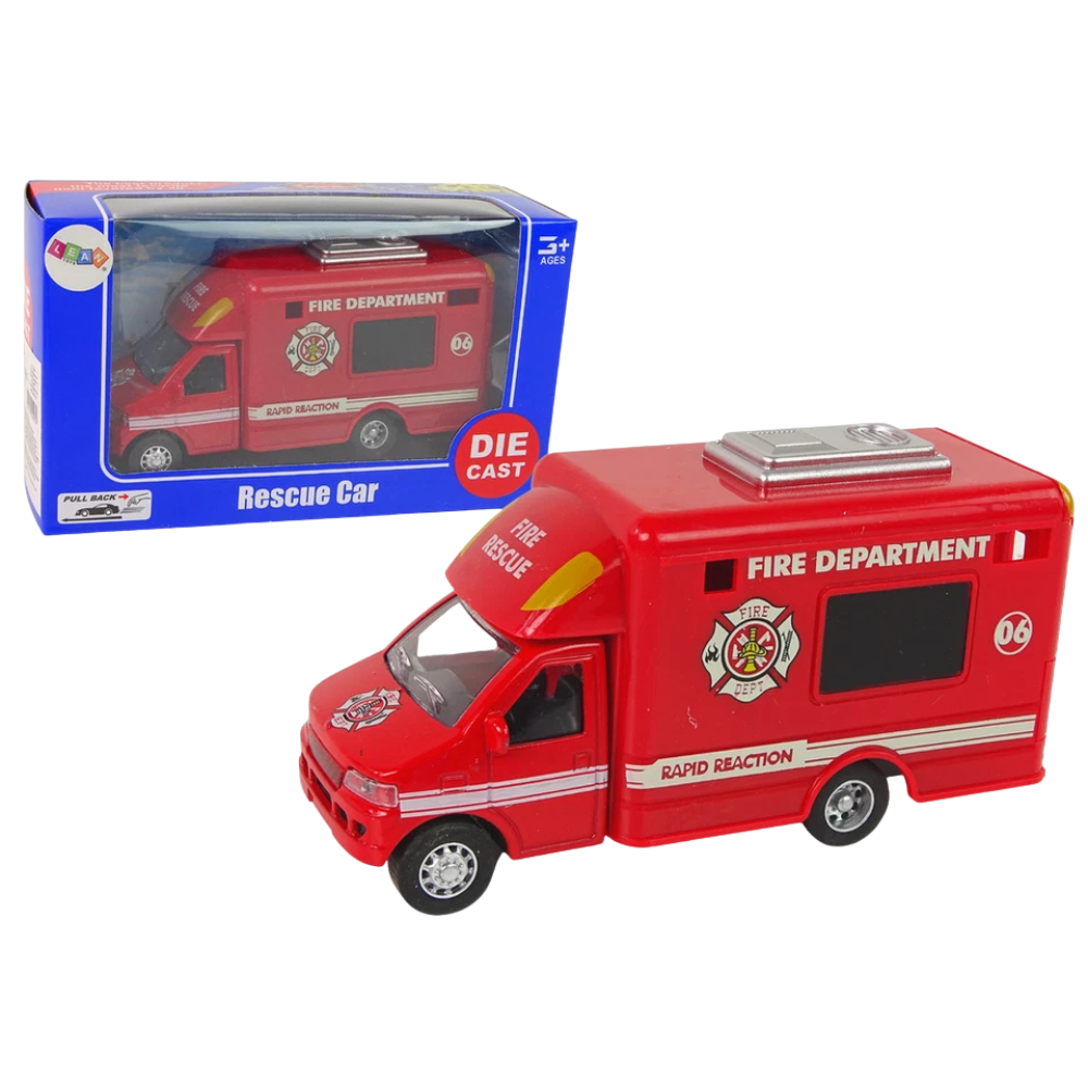 Rescue Fire Department Car Diecast Toy Model Pull Back Action 1:38–1:43 Scale Vehicle