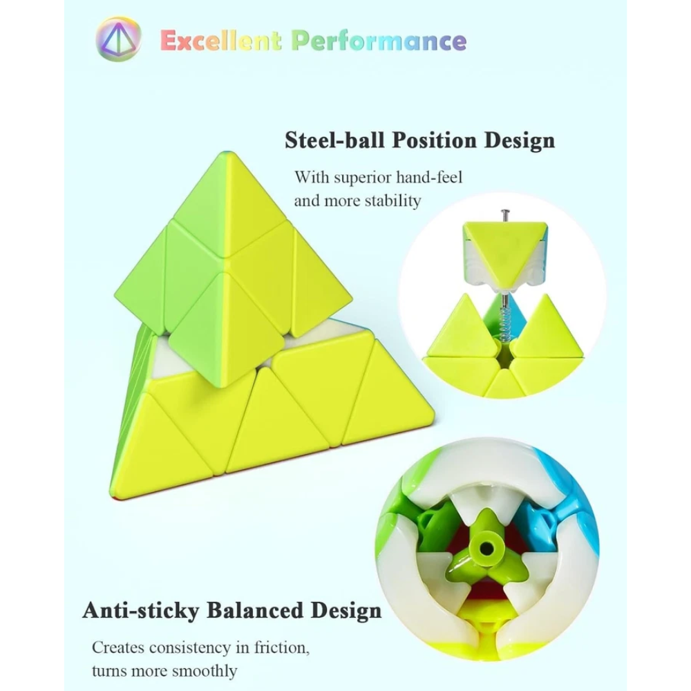 Roxenda 2 Piece Speed Cube Set 3x3 Magic Cube and Pyramid Pyraminx Puzzle for Kids