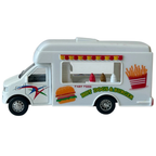 Diecast Dining Car Food Truck Toy with Hot Dogs & Burger Pull-Back Action Model 1:38–1:43