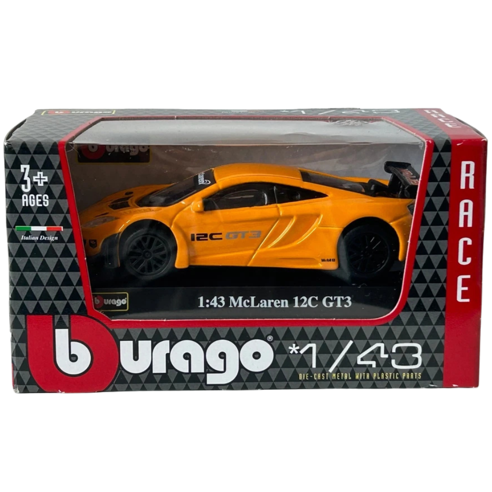 Bburago Mclaren 12c Gt3 Orange Diecast British Racing Car Model Toy 1:43 Scale Collectible