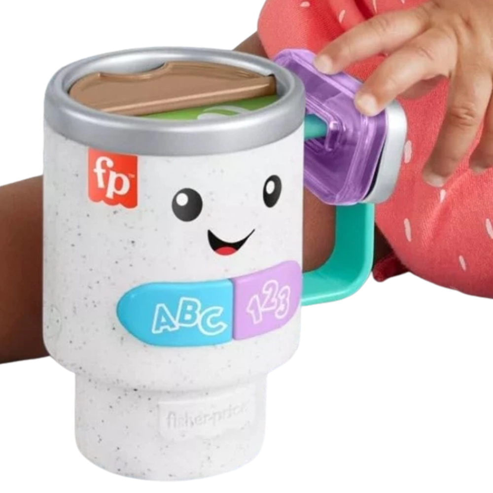 Fisher-Price Laugh & Learn Wake Up & Learn Coffee Mug Baby Toy with Lights Music Learning Fun