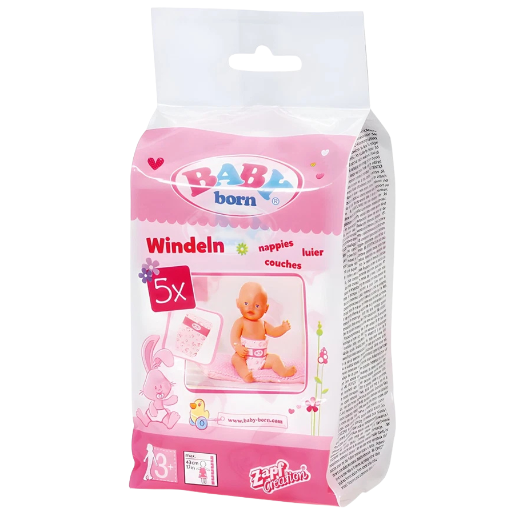 Baby Born Nappies 5 Pack for Toy Dolls Up to 43cm, Pretend Play Accessory for Kids