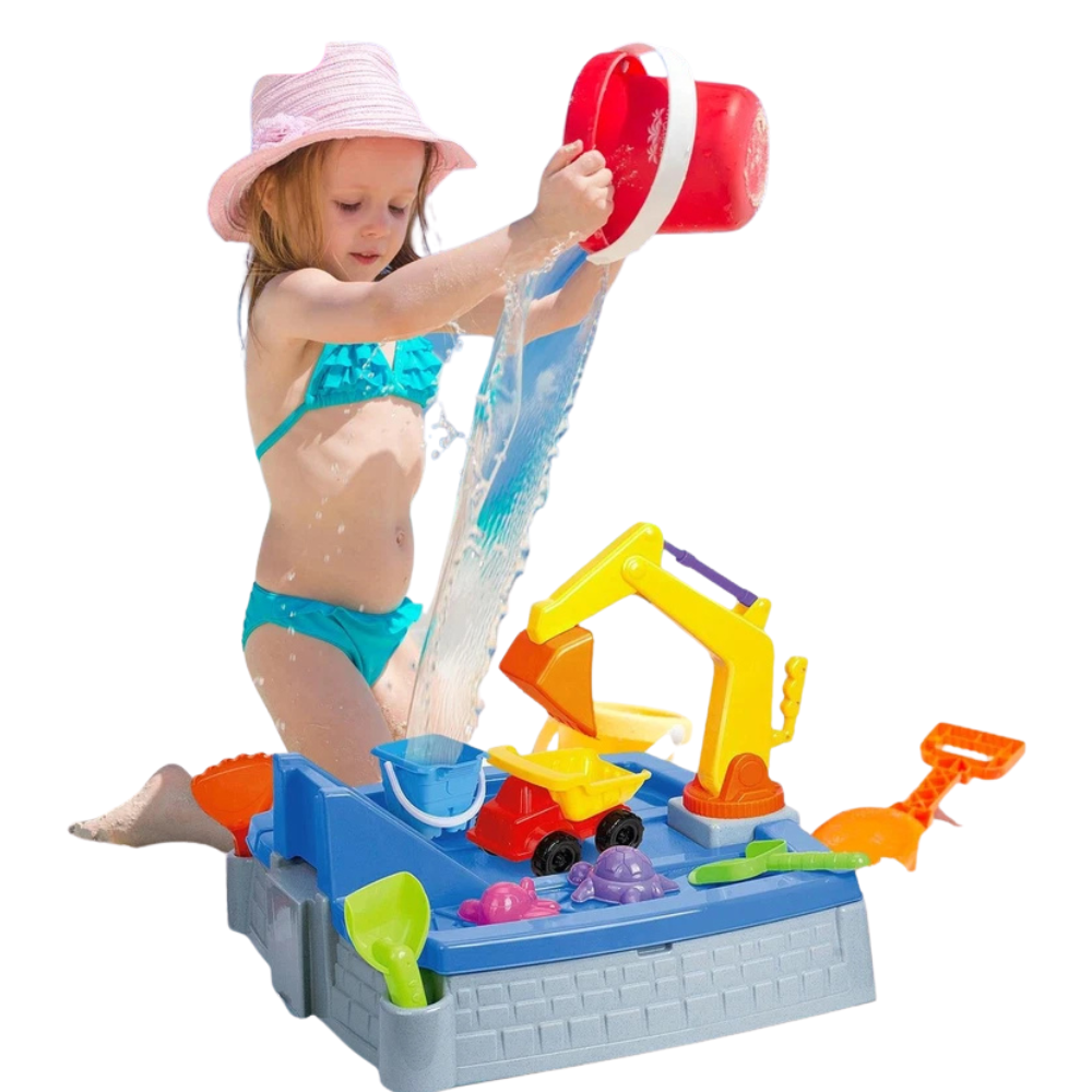 2-in-1 Kids Sand & Water Table Outdoor Garden Play Set with Truck & Crane