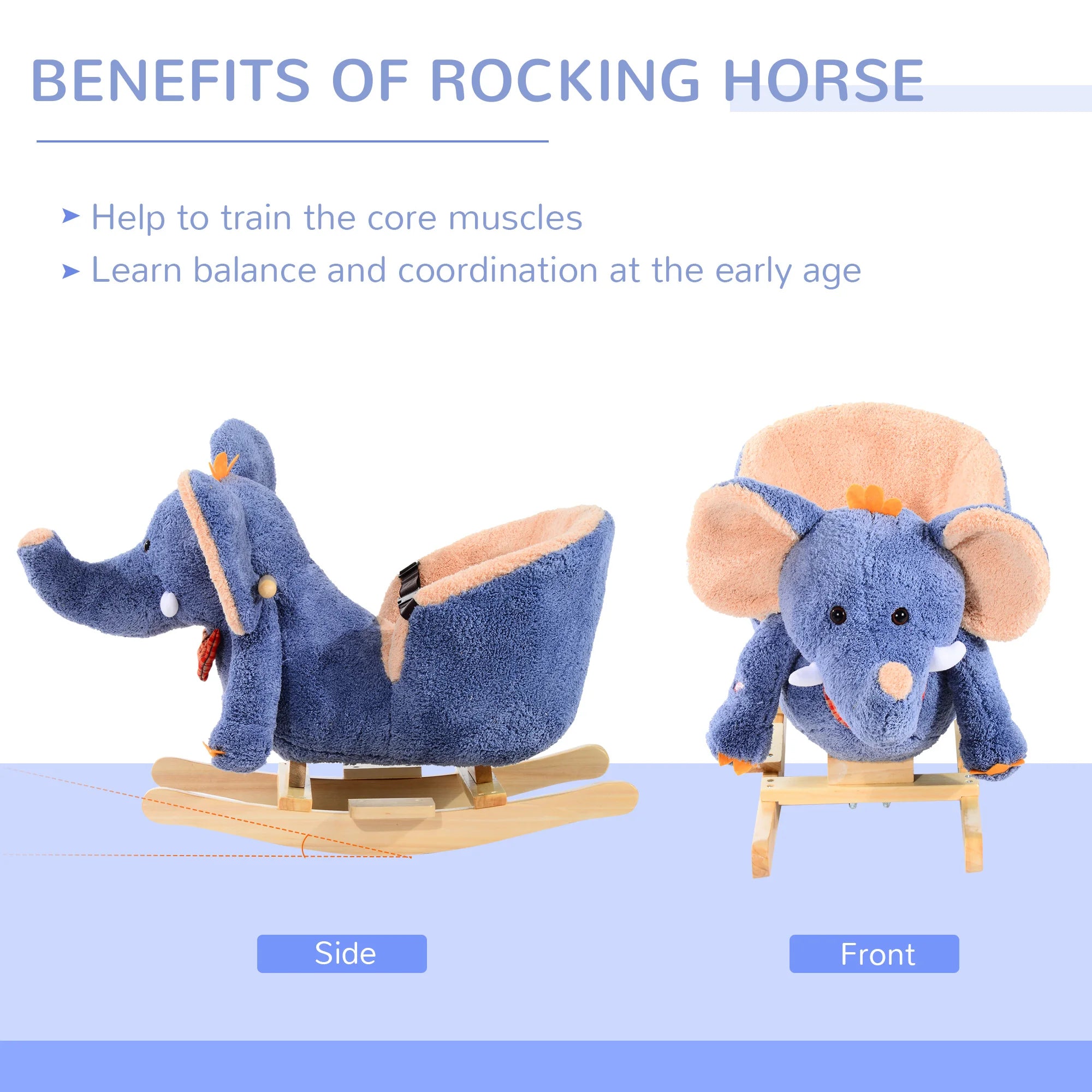 HOMCOM Rocking Horse Toddler Ride-On Elephant with Seat Belt and Music Toy
