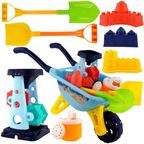Kids Wheelbarrow Sand Playset 8 Pcs Beach Garden Toys Watering Can Shovels Moulds Mill
