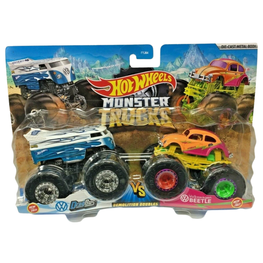 Hot Wheels Monster Trucks Demolition Doubles 2-Pack 1:64 Scale Die-Cast Monster Truck Set Collectible Toy Vehicles
