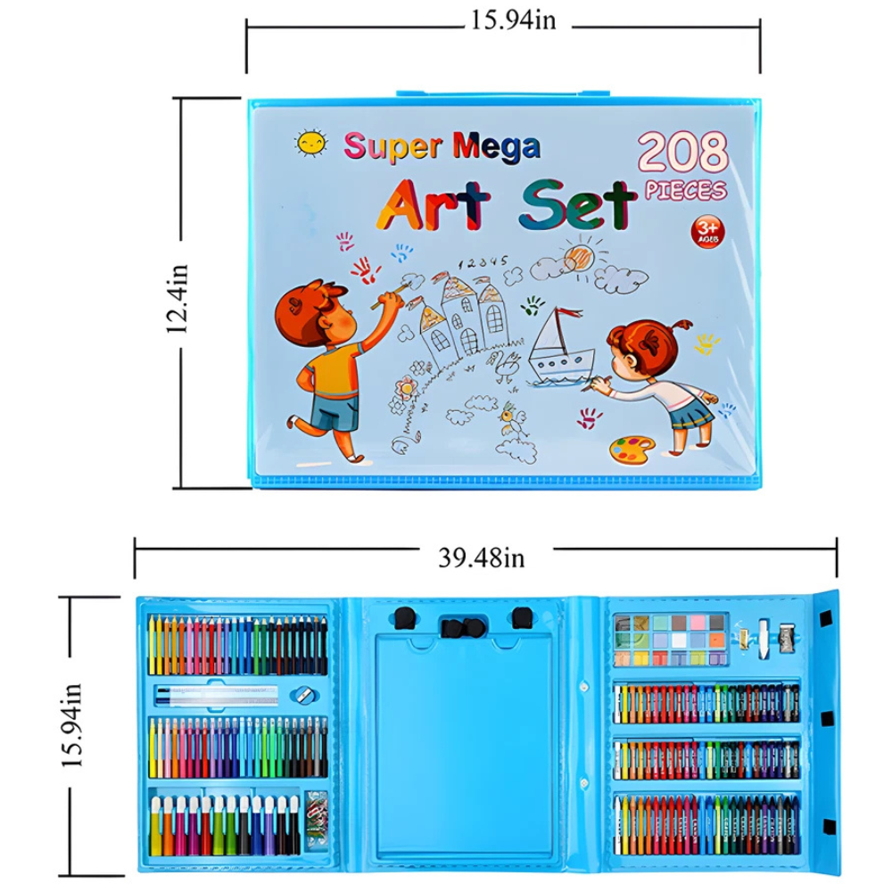Rls 208 Piece Deluxe Blue Colouring Art Set in Portable Case for Kids Drawing and Painting