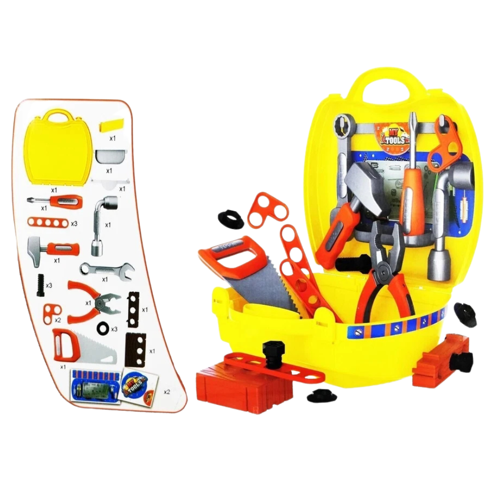 Kids Tool Set Toy Workbench 25 Pcs Pretend Play Hammer Screwdriver Kit with Backpack
