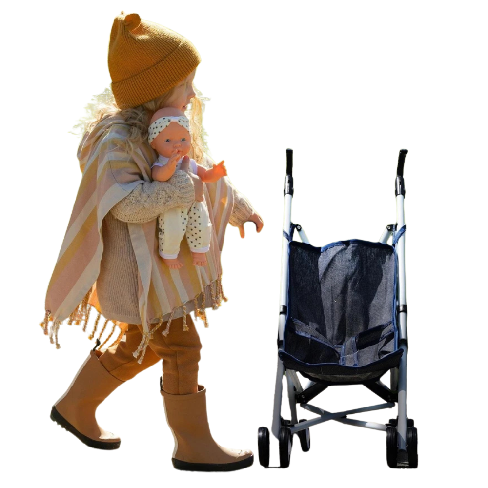 Baby Doll Foldable Blue Stroller Buggy Jogger Pram Accessory Toy for Dolls Up to 20 Inch