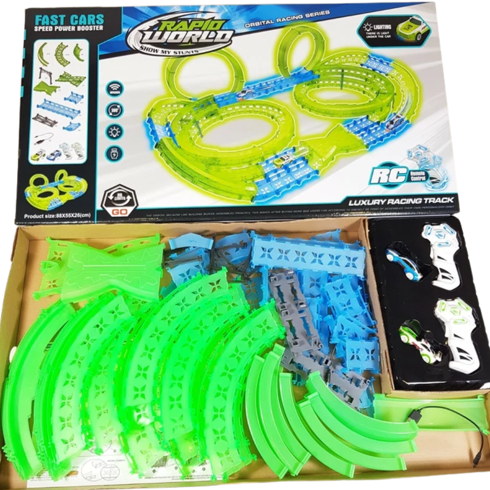 Remote Control Racing Track Set Rc Glow in the Dark 2 Player 78 Pcs Kids Toy Set