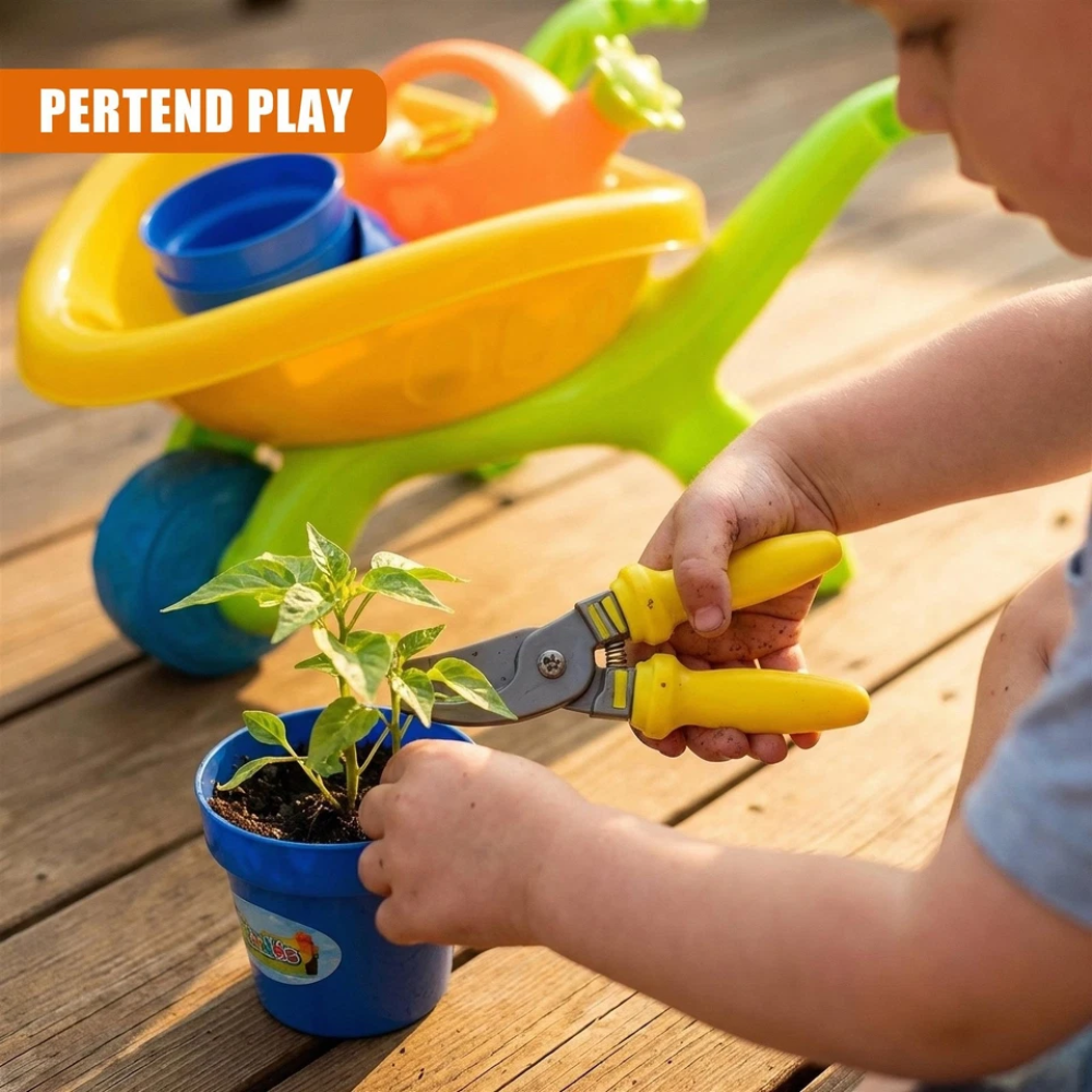 Kids Garden Tool Set with Wheelbarrow 14pc Toy Watering Can Spade Outdoor Beach Fun