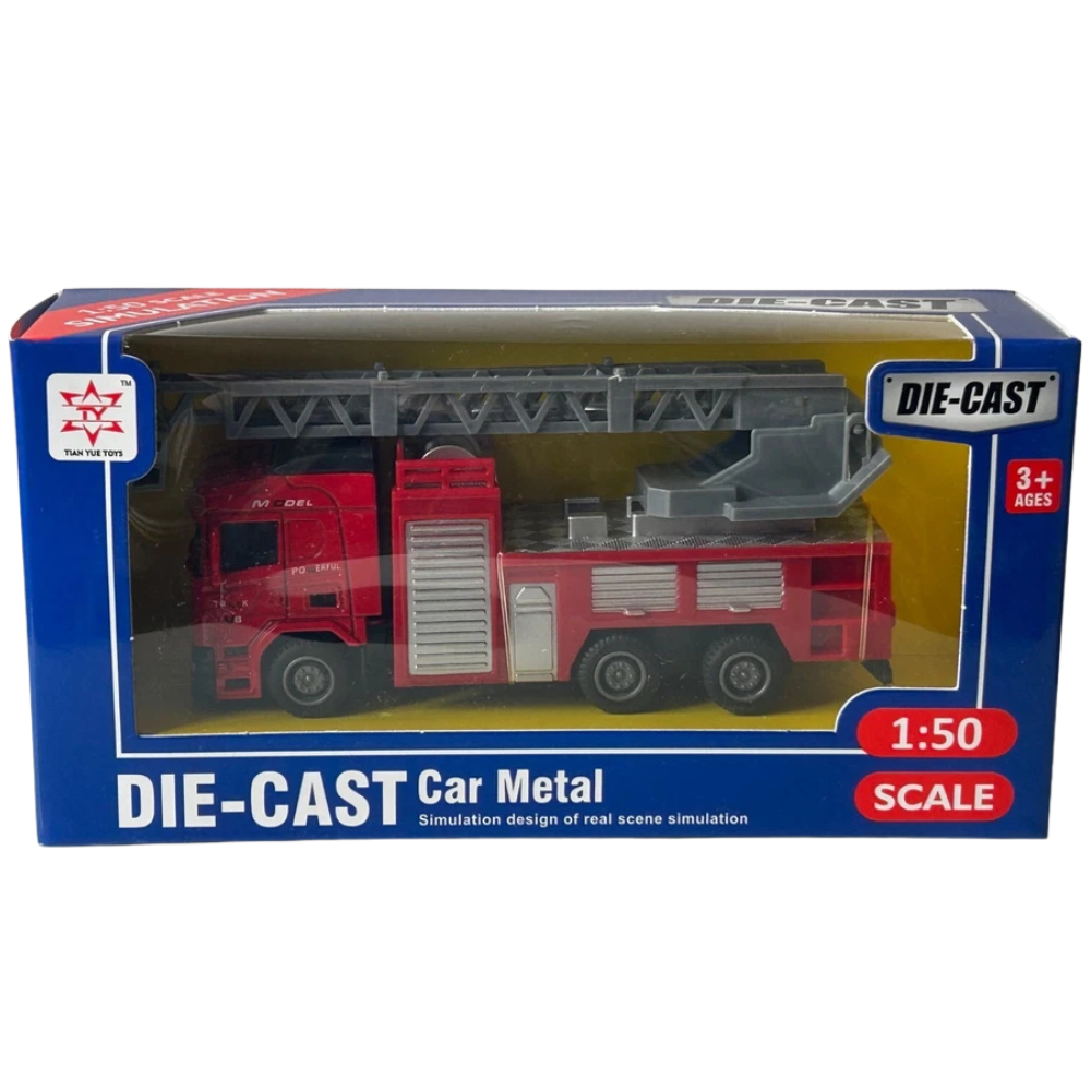 Fire Brigade Ladder Truck Diecast Model Toy with Moving Parts 1:50 Scale Fire Engine Vehicle