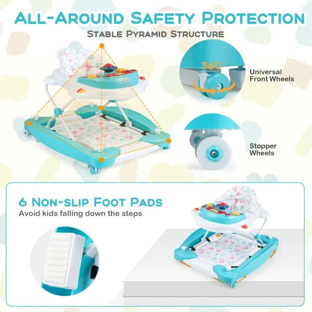 6-in-1 Adjustable Baby Walker & Folding Activity Center with Music and Lights