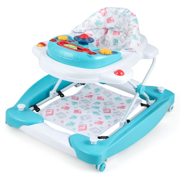 6-in-1 Adjustable Baby Walker & Folding Activity Center with Music and Lights