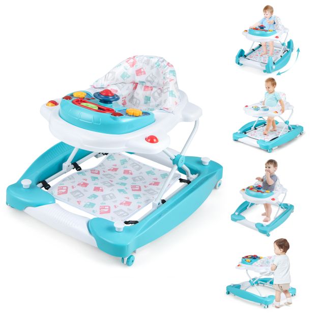 6-in-1 Adjustable Baby Walker & Folding Activity Center with Music and Lights
