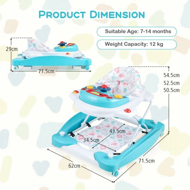 6-in-1 Adjustable Baby Walker & Folding Activity Center with Music and Lights