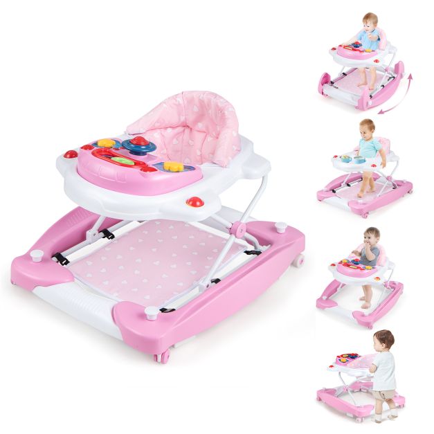 6-in-1 Adjustable Baby Walker & Folding Activity Center with Music and Lights