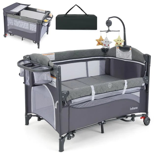 6-in-1 Travel Cot for Babies with Integrated Changing Table and Portable Design