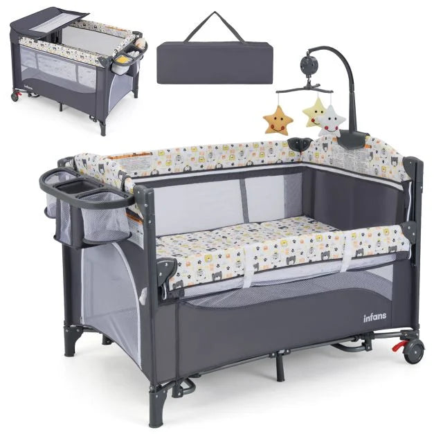 6-in-1 Travel Cot for Babies with Integrated Changing Table and Portable Design