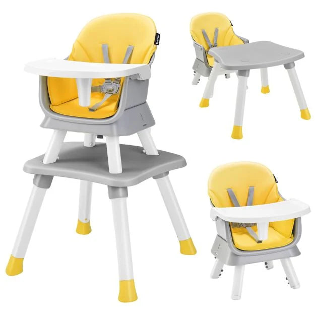 Baby High Chair 6-in-1 with Secure 5-Point Harness and Easy-Clean Removable Tray