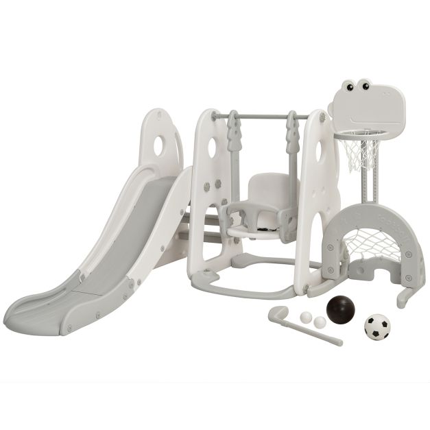 6-in-1 Toddler Slide and Swing Set with Adjustable Basketball Hoop for Indoor Play